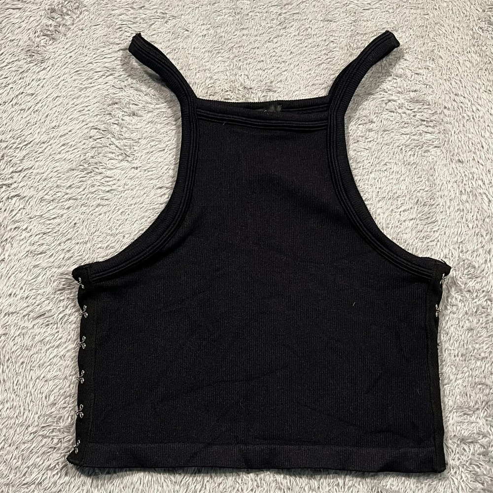 Forever 21 Babydoll Crop Tank Top Hook Eye Women's Junior's‎ M/L Black - Picture 3 of 11